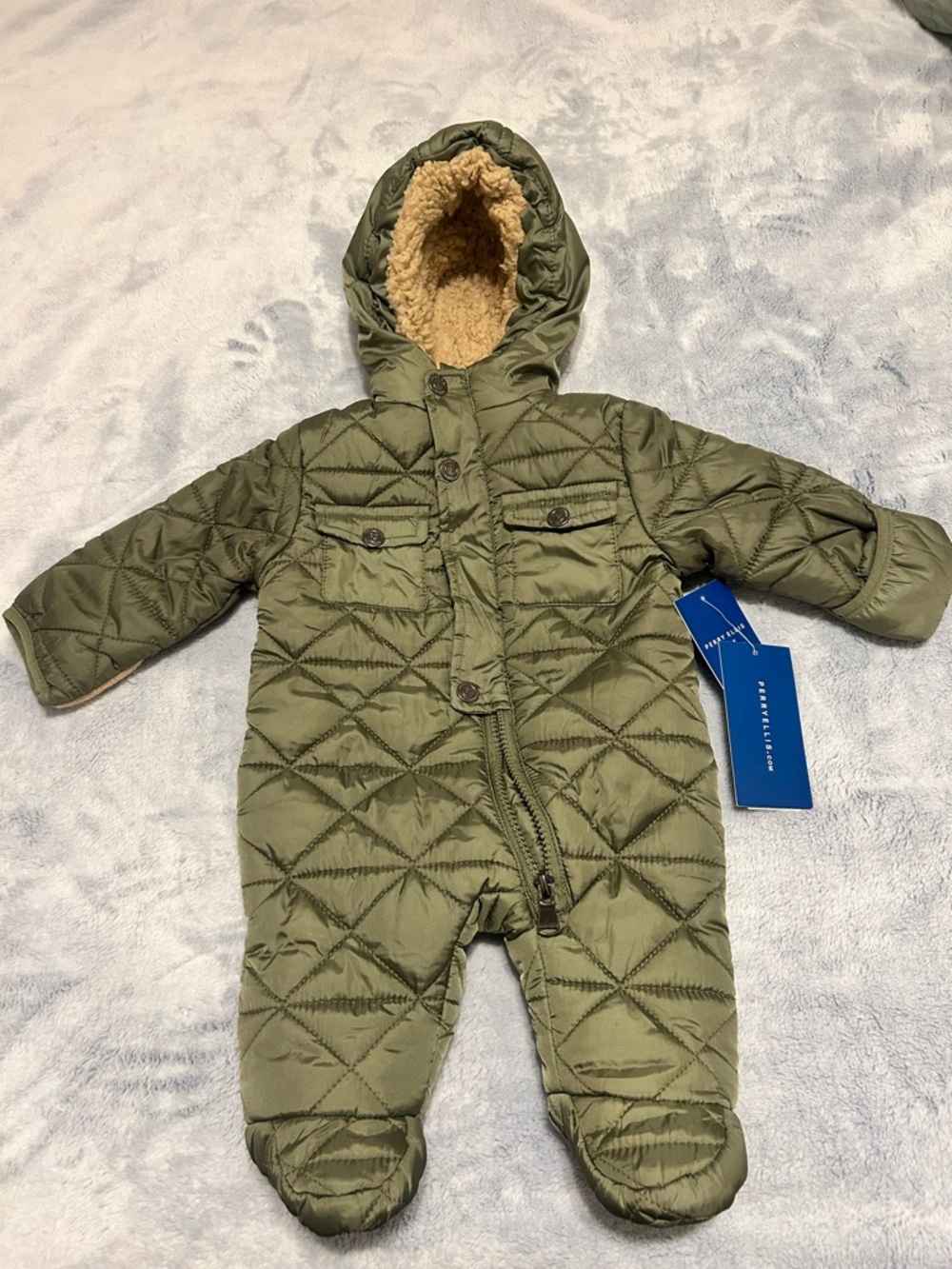 Perry Ellis Boy Olive Green Jacket with Tan Sherpa Lining